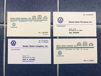 4 Vintage VW DEALER Business Cards BECKER MOTOR CO. PENNSYLVANIA VW BUG BUS GHIA • $8.09