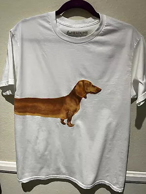 Headline Dachshund Weiner Dog Graphics WHITE Tshirt - Men's Sz L • $15