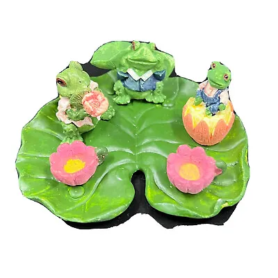 Vintage Frog Miniature Tea Set On Lily Pad Ceramic Dollhouse Fairy Garden Decor • $10.95