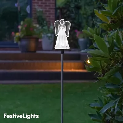 80cm Solar LED Lit White Angel Memorial Waterproof Garden Outdoor Stake Light • £13.99