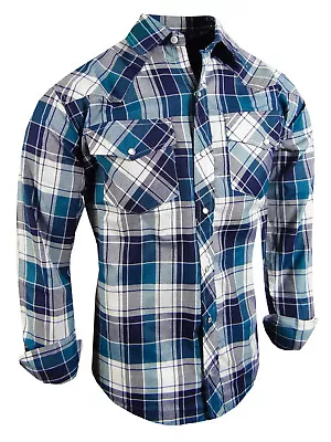 Plaid Shirt Mens Western Country Flap Pockets Triple Snap Cuffs TRUE FIT Casual • $21.95