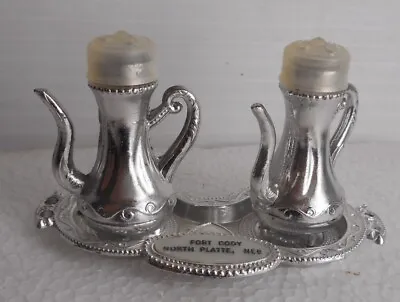 Dollhouse Miniature Silver Tea Set With Tray Salt & Pepper Shakers 1-3/4  High • $8.99