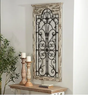 Shabby Distressed Rustic Vintage Garden Gate Arch Window Wood Metal Wall Plaque • $239.95