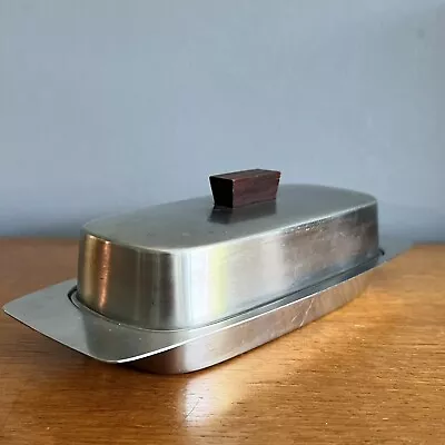 £8 • Buy Vintage Stainless Steel Butter Dish With Teak Wood Handle Made In Hong Kong