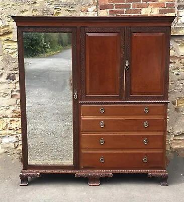 Edwardian Mahogany Chippendale Style Wardrobe - Linen Press Druce & Co London • £525