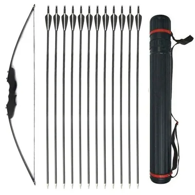 40 Lbs Archery Practice Shooting Recurve Bow & 12Pcs 30  Carbon Arrows & Quiver • $38.99