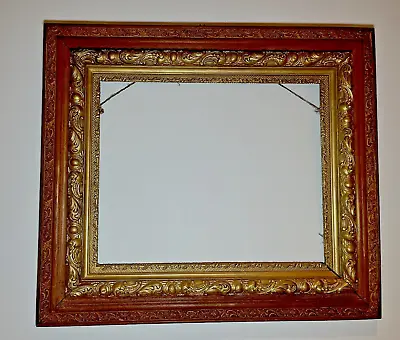 Antique English Victorian Tudor Oak & Gold Gilt Gesso Wood Art Picture Frame (G) • $89.99