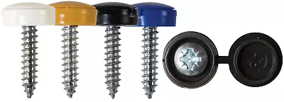 Number Plate Fastener - Flip Top Self Tappers Hinged Screws Caps - Choose Colour • £4.95