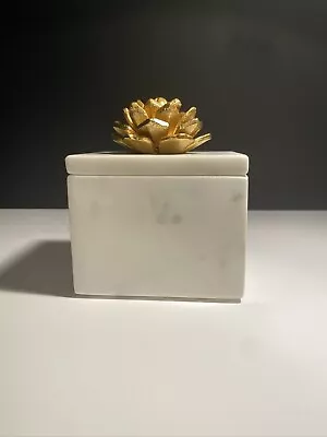 Vintage Marble Trinket Box With Brass Flower On Lid Beautiful Gently Used Heavy • $29.99