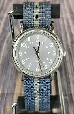 Men's Timex Indiglo Stainless Steel Grey Dial Nato Quartz Watch New Battery • $29.95