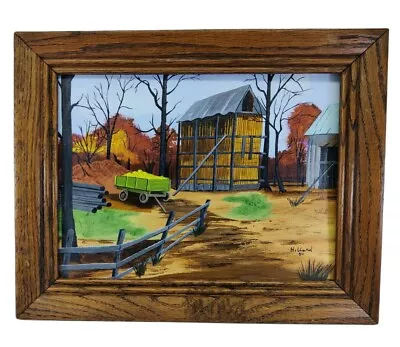 Vintage Countryside Oil On Board Naive Painting Signed Hibbard 1980 Farm Decor • $98.38