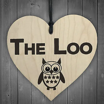 The Loo Wooden Hanging Heart Owl Plaque Toilet Door Sign Shabby Chic Bathroom • £3.99