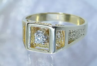 14k Retro  Gold Men's Mine Cut .17ct Diamond Shadow Box Nugget RING Sz 9.5 • $539