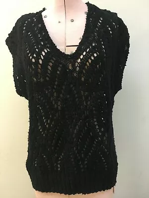 Hewleto Textured Black V-Neck Sleeveless Pullover Light Weight Sweater Size L  • $20