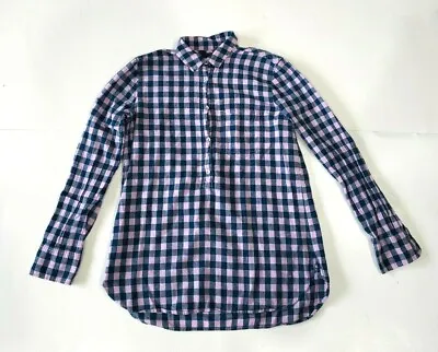 J. Crew Womens 00 Gingham Pink Blue Half Button Flannel Long Sleeve Top Shirt • $12.95