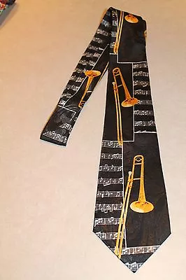 $12.99 • Buy Lots Of Brassy Trombone's On A Brand New Black 100% Polyester Neck Tie !Free Shi