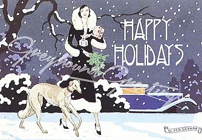 Vintage Altered Art Greyhound And Lady Happy Holidays Cards - Set Of 4 With Env • $7