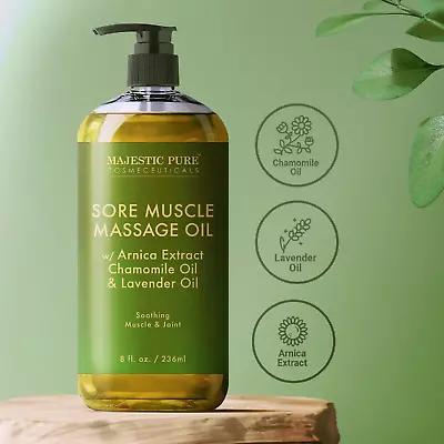 Sore Muscle Massage Oil For Body - Lavender And Chamomile Essential Oils 8 Fl Oz • $24.15