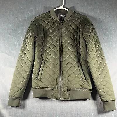 Zara Men Bomber Jacket Green Quilted Long Sleeve Full Zip Size M Polyester Blend • $19.45