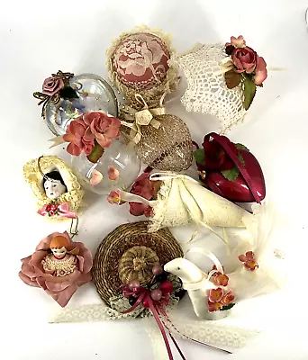 Victorian Pink Roses Lace Ornament LOT Kurt Adler Louis Nichole Shabby Chic • $29