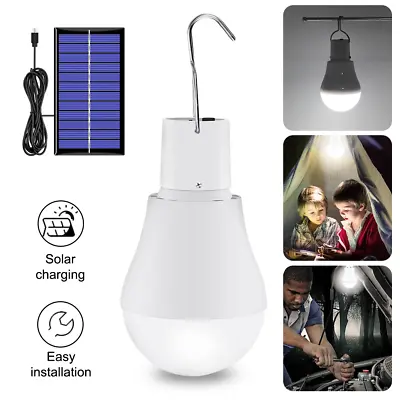 Solar Camping Light Led Bulb Panel Powered Outdoor Garden Shed Tent Lamp Lantern • £6.89