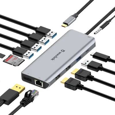 USB C Docking Station Triple Display 4K HDMI DisplayPort USB 3.0/2.0 100W PD3.0 • £36.99