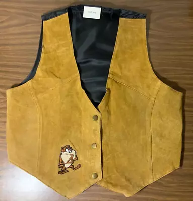 Vintage Looney Tunes Warner Tasmanian Devil Tan Suede Leather Vest  Men's M/L • $19.99