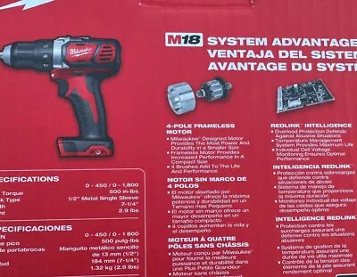 Milwaukee 2606-20 M18 18V Lithium-ion Cordless 1/2-in Compact Drill Driver • $55
