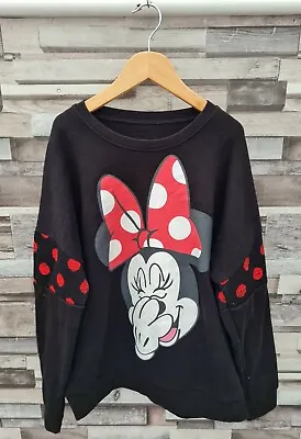 Womens Vtg Cute Black Disney Novelty Minnie Mouse Graphic Print Pullover Jumper • £13.99