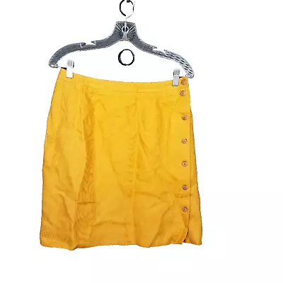 Carlisle Women's Mustard Yellow Skirt Size 10 Full Button Down Linen Lined • $23.95