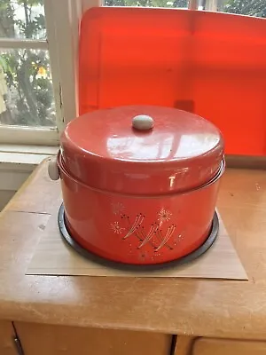 $19 • Buy Vintage Cake Carrier Tin Metal Red Two Tier