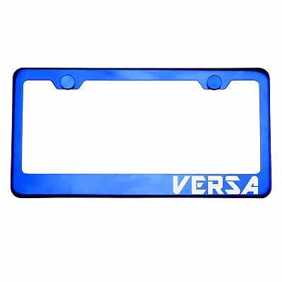 Blue Chrome License Plate Frame VERSA Laser Etched Metal Screw Cap • $31.99