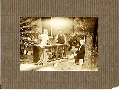 Vintage Photo On Board Men Woman Cigar Re-Upholstering Couch Back Alley • $14.99