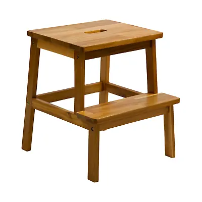 $69.99 • Buy Acacia Wood Two Steps Stool Rectangle Top Bedside End Table Indoor Outdoor