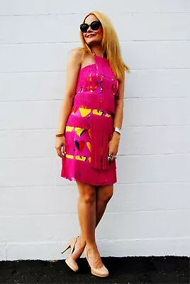 RARE VERSACE FOR H&M FRINGED PINK TOP & SKIRT EUR38 But Fits S 100% Silk • $56.85