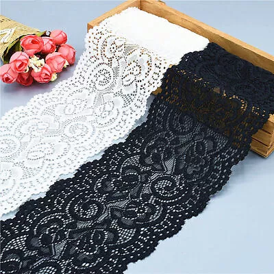 2 Yards 10CM Wide Elastic Stretch Lace Trim Ribbon Fabric Crafts Sewing DIY • £4.42