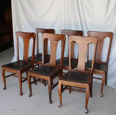 Antique Set Of Six Matching Oak T Back Style Chairs • $1050