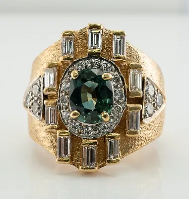 Mens Diamond Green Sapphire Ring Vintage 14K Gold Band Cocktail • $1