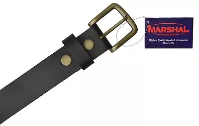 Men's Casual Belt 1.5  Wide Top Grain Genuine Leather Gold Buckle By Marshal • $15.95