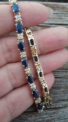 $195.29 • Buy 18Ct Oval Cut Sapphire & Diamond Women's Tennis Bracelet In 14K Yellow Gold Over