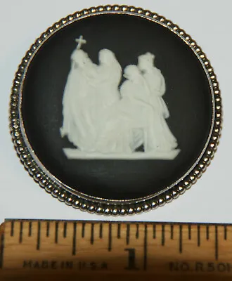 Wedgewood Jasper Round Brooch Sterling Silver Vintage 50's Or 60's • $39.99