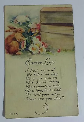 Antique Postcard Easter Love Poem Greetings Bunnies Flowers Holiday 1920 Vintage • $7.98