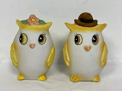 Vintage Hand Painted Bisque OWL Guy N Girl SALT & PEPPER SHAKERS Set 3.75  H • $35