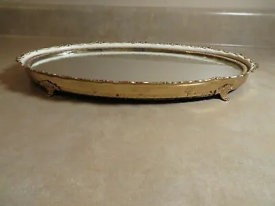 Vintage Decorative Oval Mirror Vanity Tray Gold Tone Trim 11.5  X 7.5  • $29