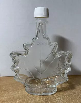 Vintage Maple Leaf Syrup Clear Empty Glass Bottle White Cap 6.75'  • $10