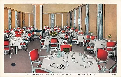 Interior Dining Room Occidental Hotel Muskegon Michigan MI C1930 Postcard • $4.59