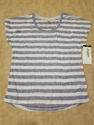 $18 • Buy Jockey Person To Person White Gray Striped Short Sleeve Crew Neck Shirt Womens M