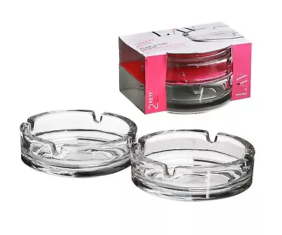 Clear Round Glass Ashtrays Set Of 2 Or 4 Smoking Stackable Home Pub Garden • £6.99