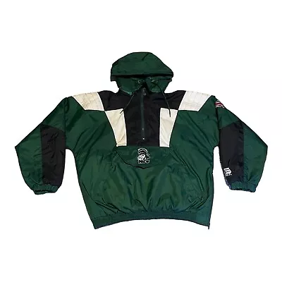 Vintage 90s Michigan State Spartans Starter Duolu Jacket Big Patch Hooded Large • $59.99