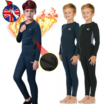 £16.66 • Buy Kids Thermal Underwear Base Layer Set Long Sleeve Sport Football Top & Trousers